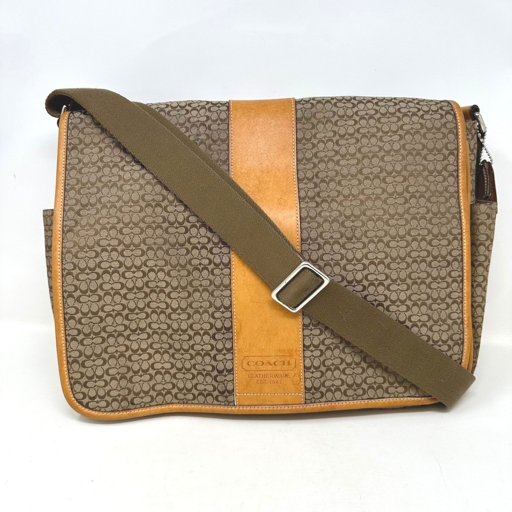 Coach‎ Signature Canvas Leather Diaper Messenger Bag Brown F77004
